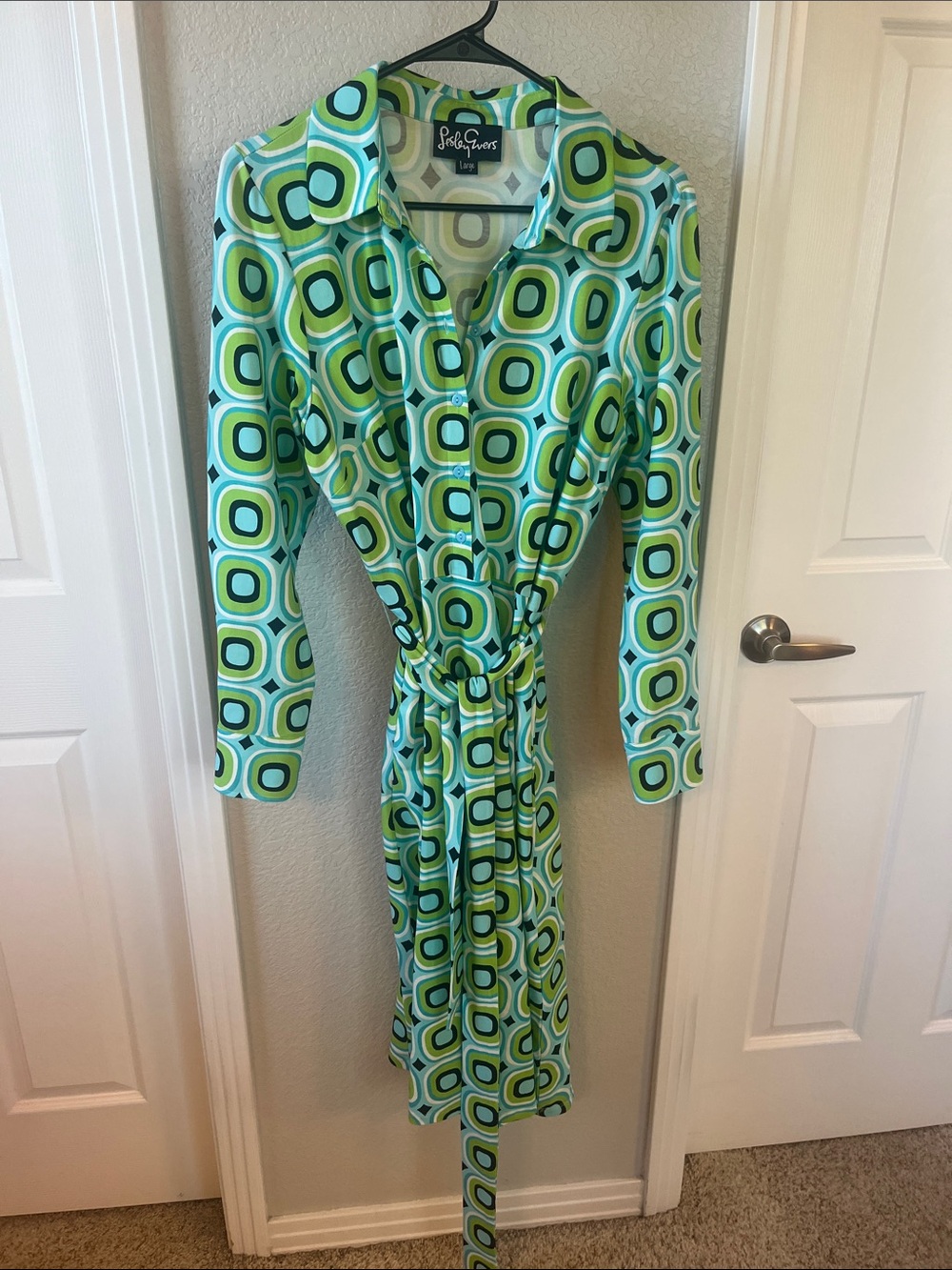 Lesley Evers belted pockets geometric mod Dress size L